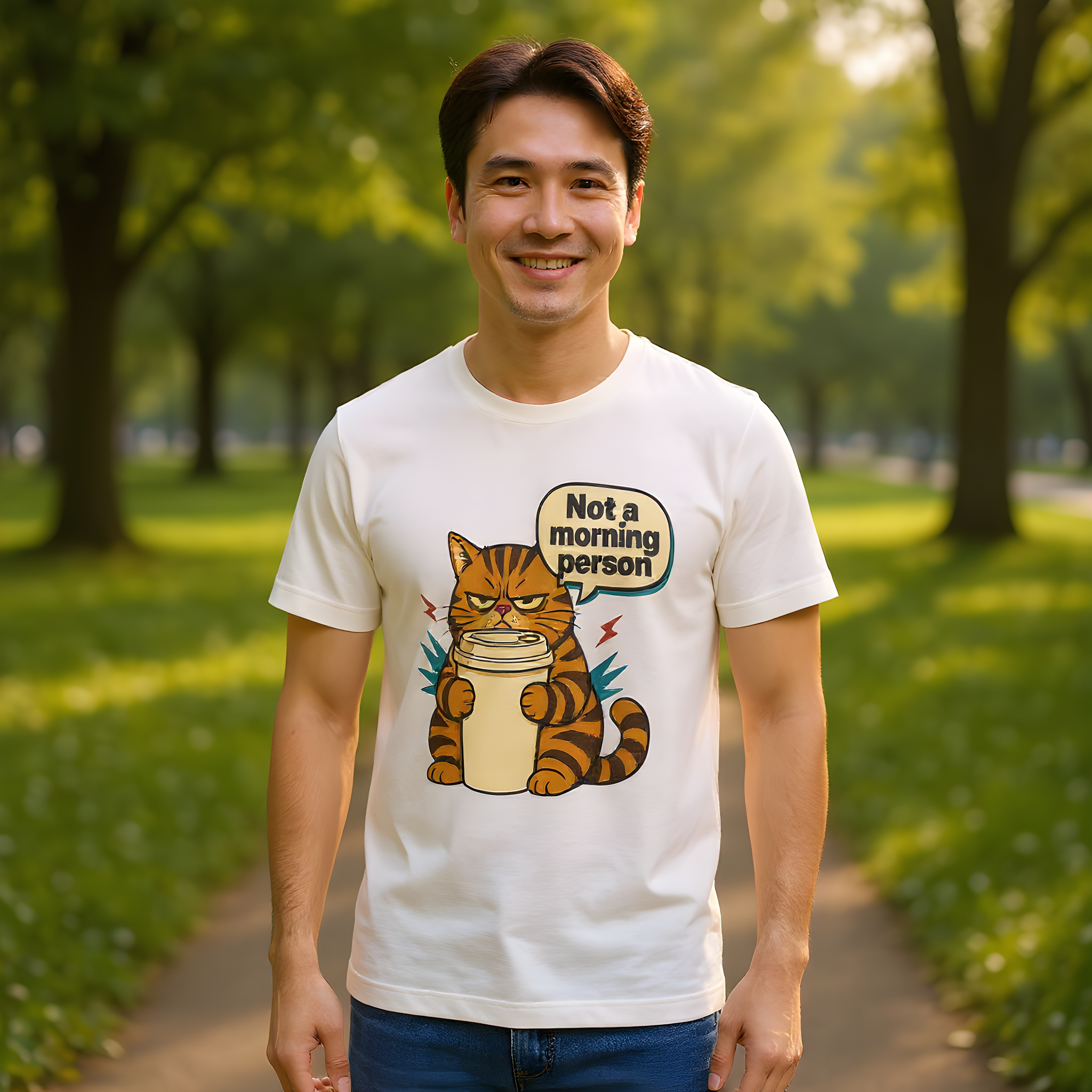 Funny Cat Lover T-Shirt — Grumpy Before Coffee, Both of Us — t-shirt design
