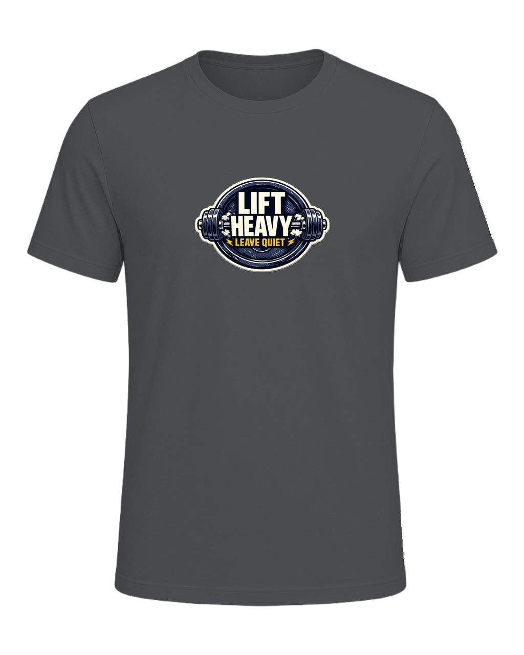 A clean barbell badge tee for lifters who train hard and keep the noise low. — Asphalt