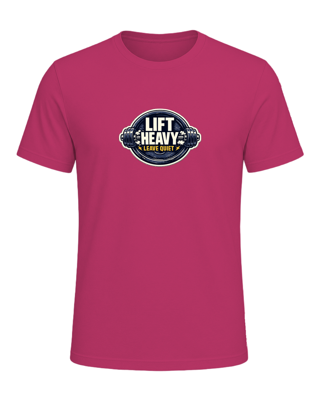 A clean barbell badge tee for lifters who train hard and keep the noise low. — Berry