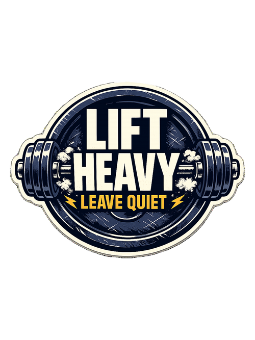 A clean barbell badge tee for lifters who train hard and keep the noise low.