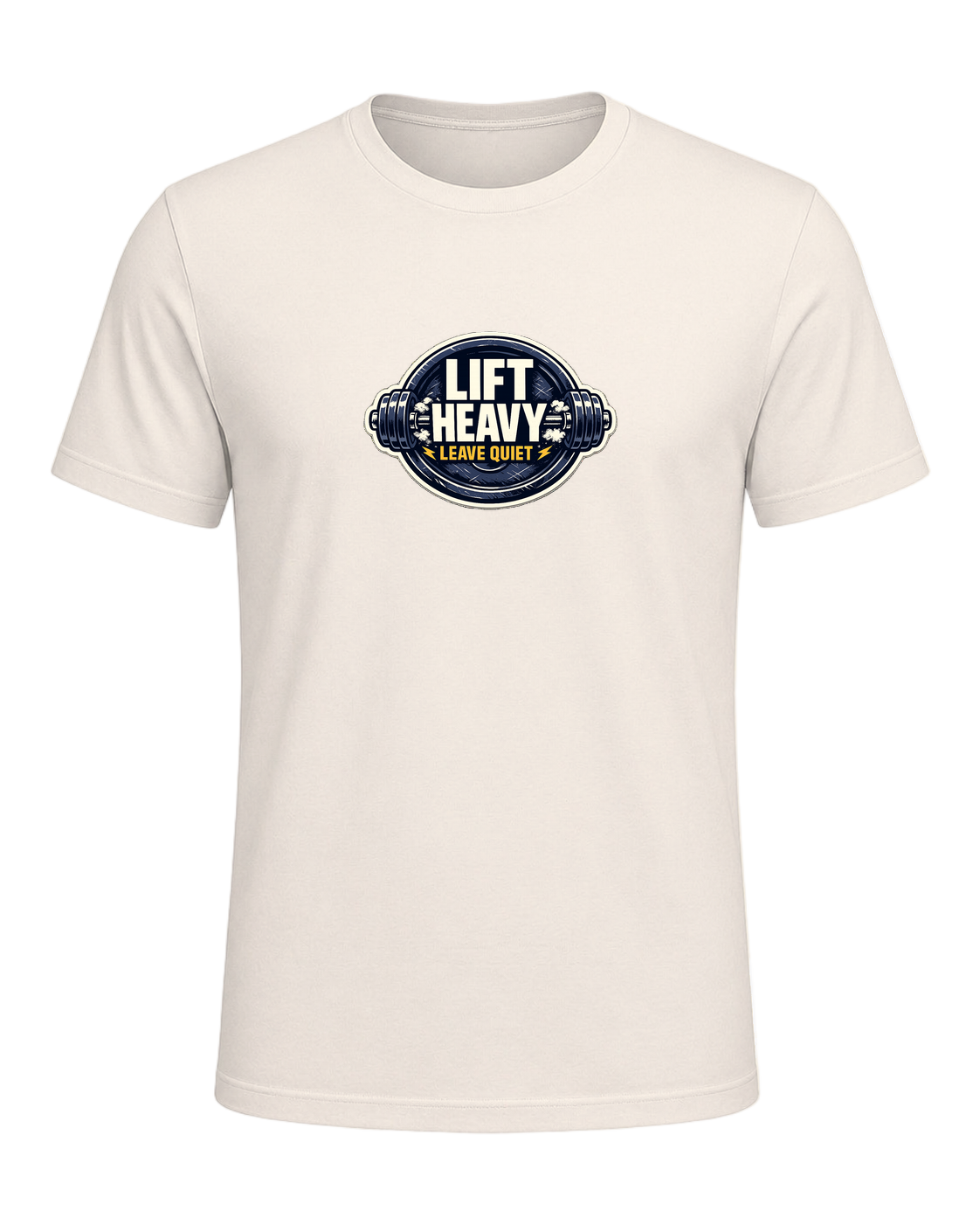 A clean barbell badge tee for lifters who train hard and keep the noise low. — Natural