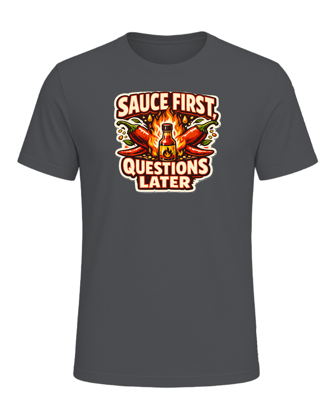 Sauce First, Questions Later Tee — Asphalt