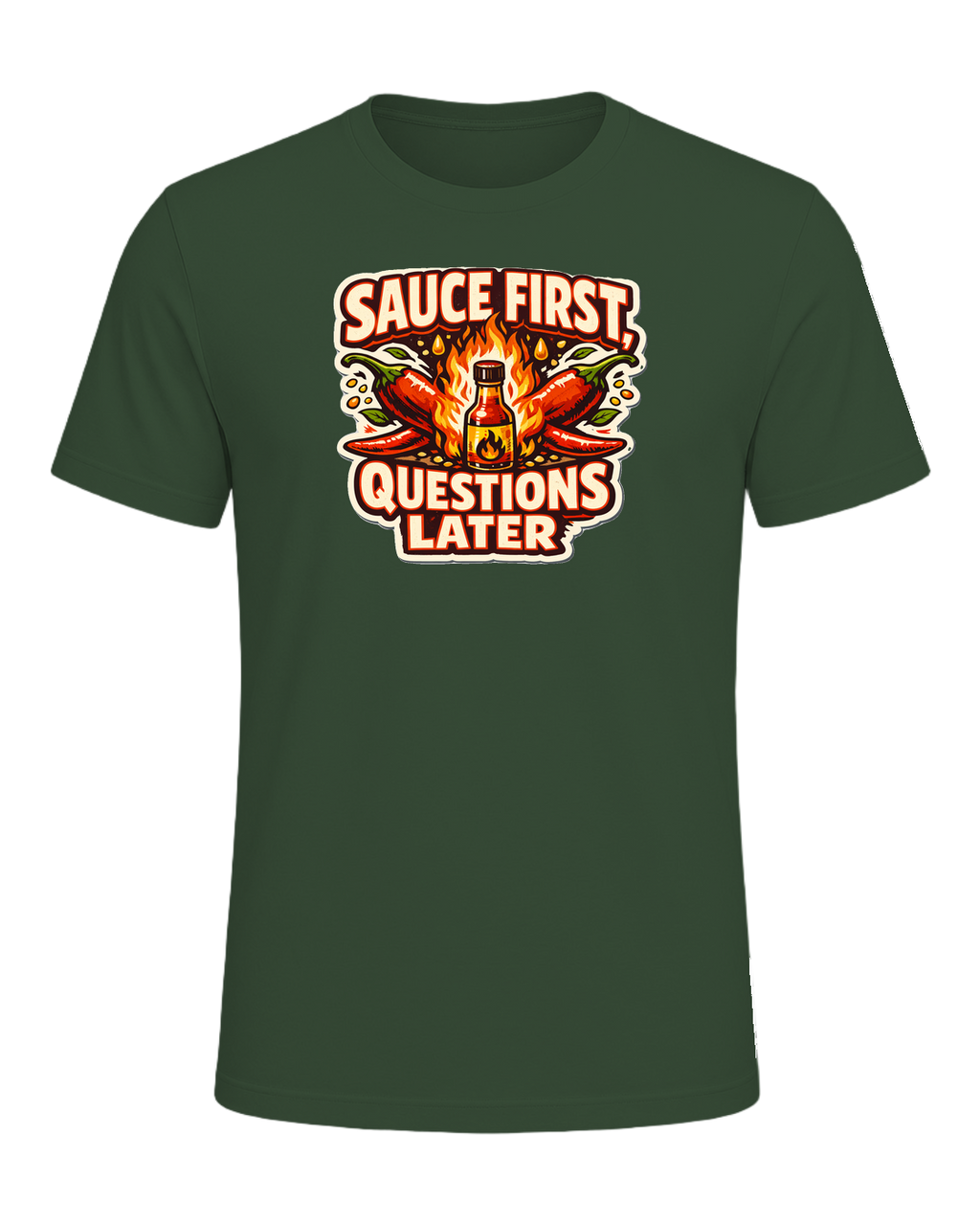 Sauce First, Questions Later Tee — Heather Forest