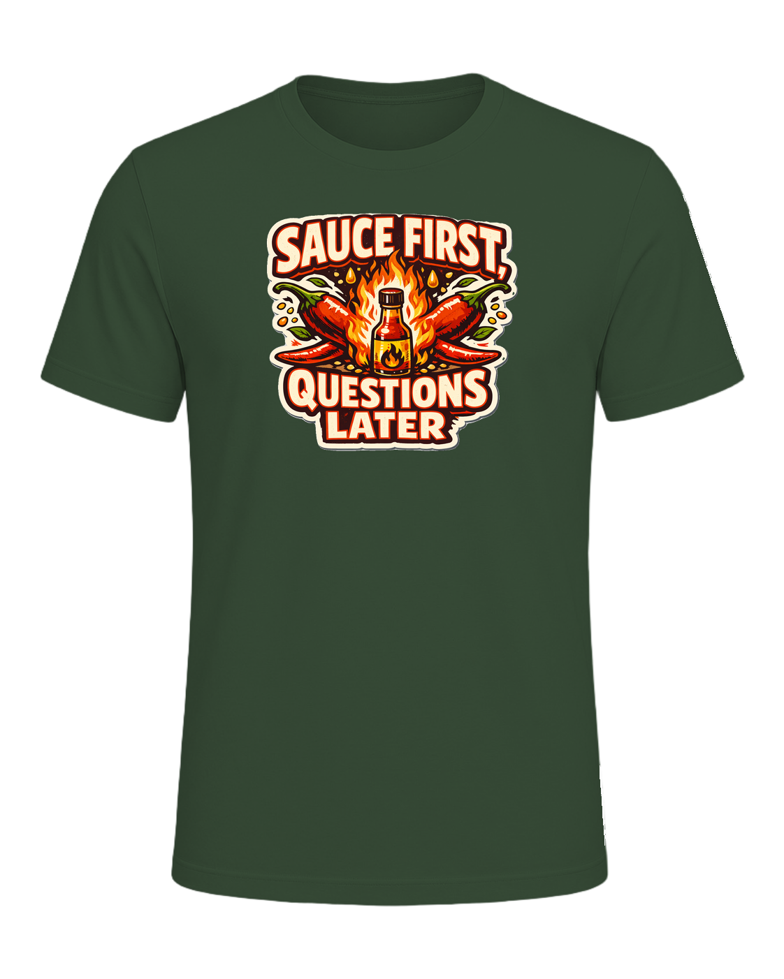 Sauce First, Questions Later Tee — Heather Forest