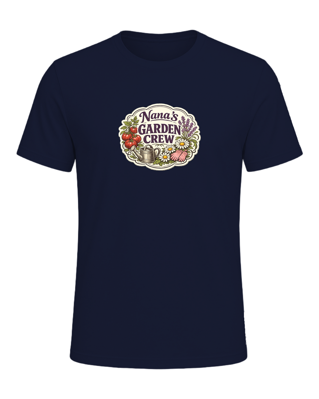 A sweet vintage garden badge tee for the Nana whose backyard is her happy place. — Navy