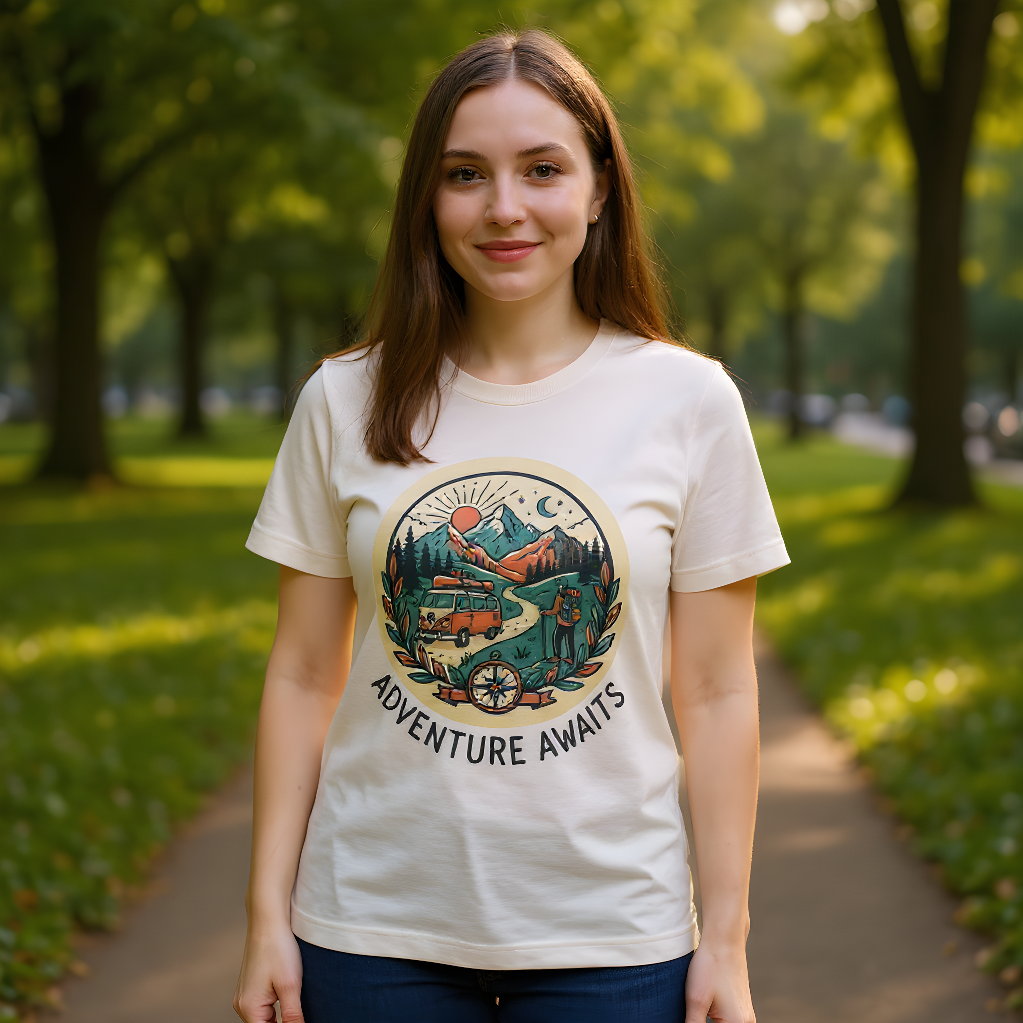 Adventure Gift T-Shirt — Adventure Awaits — travel wanderer t-shirt design