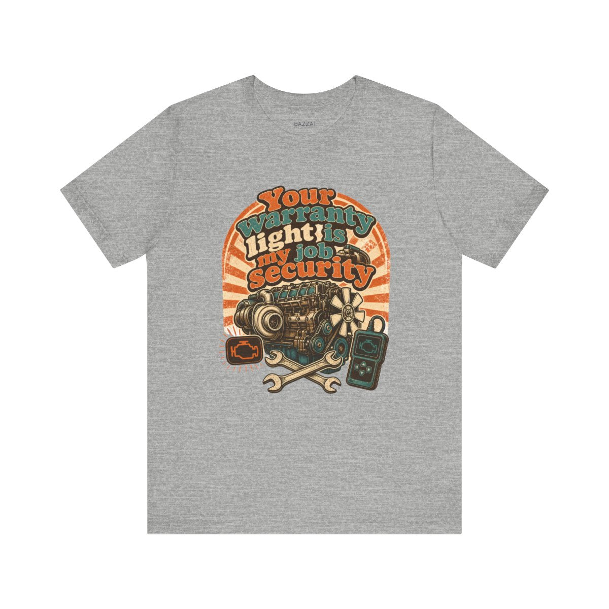 Auto Mechanic T-Shirt — Your Warranty Light Is My Job Security — t-shirt design