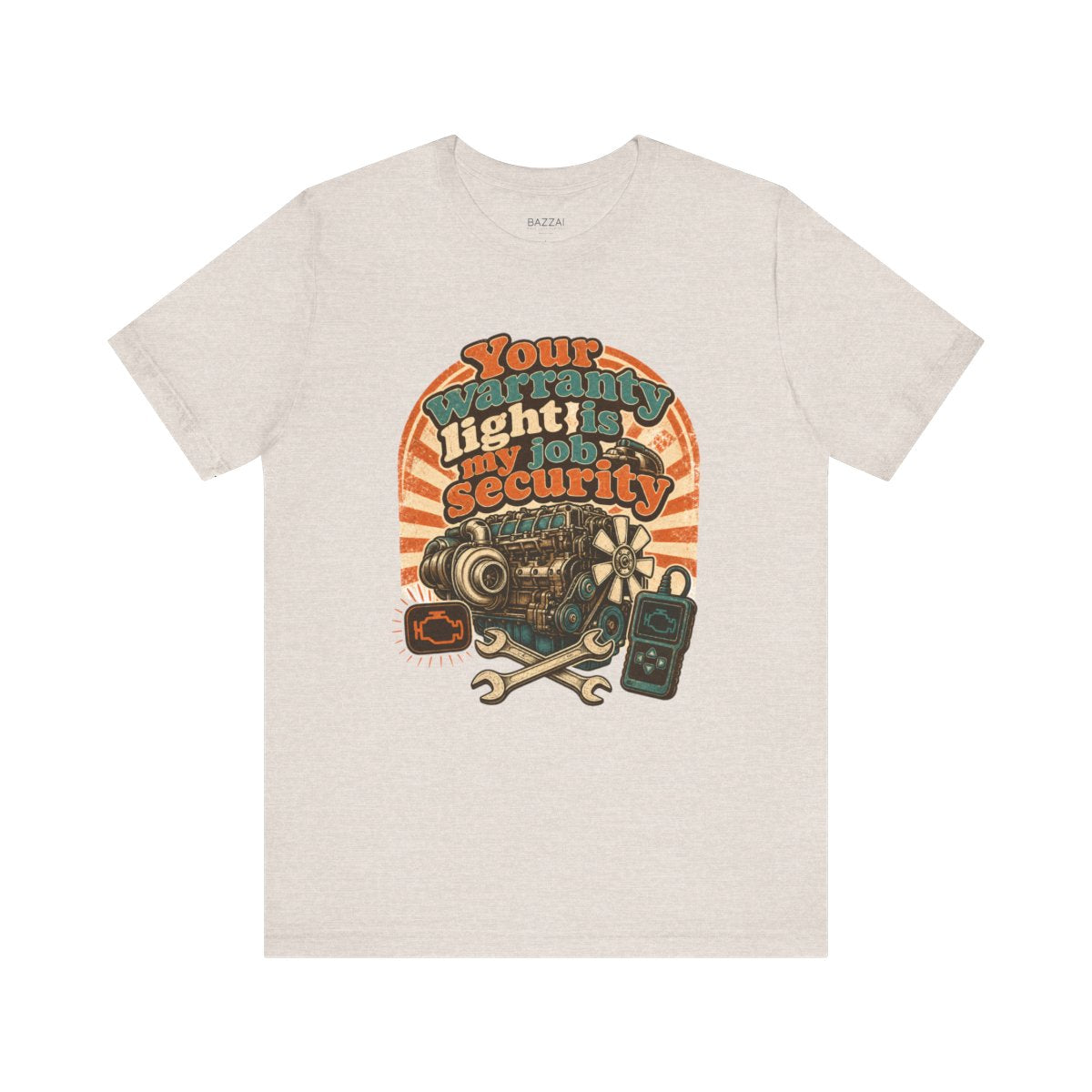 Auto Mechanic T-Shirt — Your Warranty Light Is My Job Security — t-shirt design