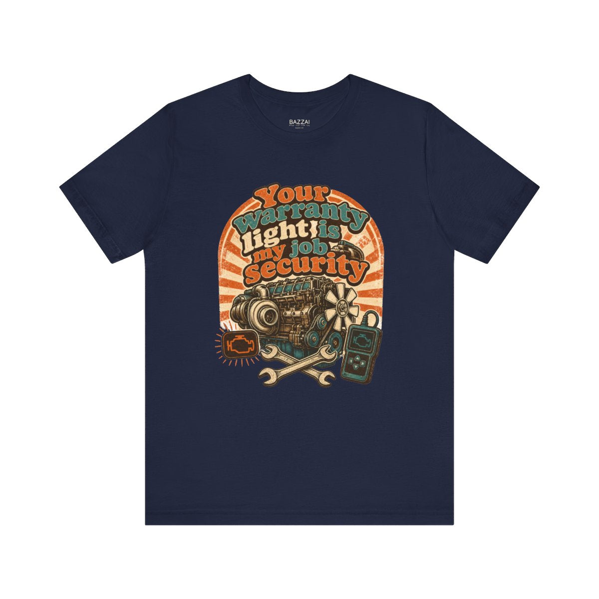 Auto Mechanic T-Shirt — Your Warranty Light Is My Job Security — t-shirt design