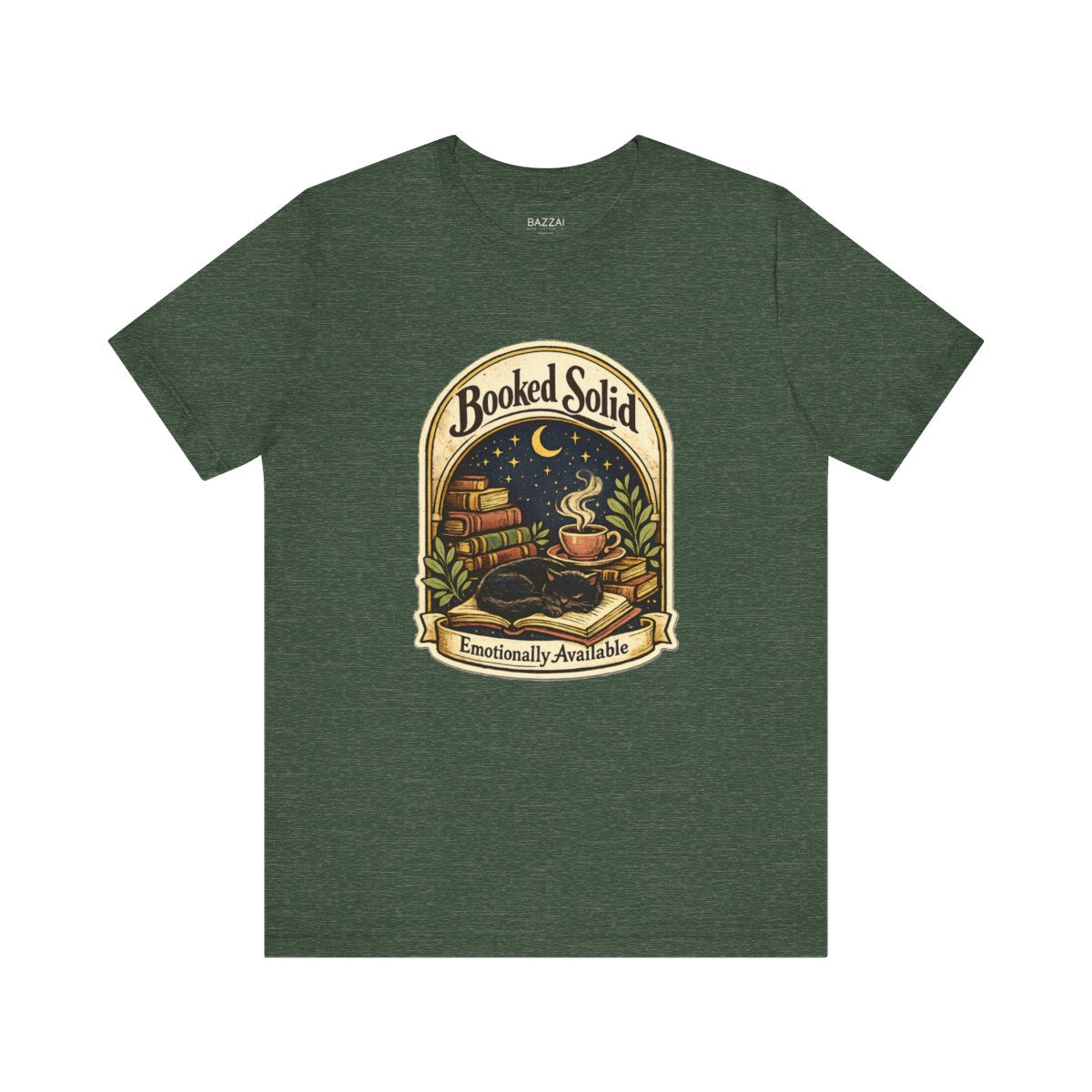 Romance Reader T-Shirt — Booked Solid, Emotionally Available — books t-shirt design by Margaux