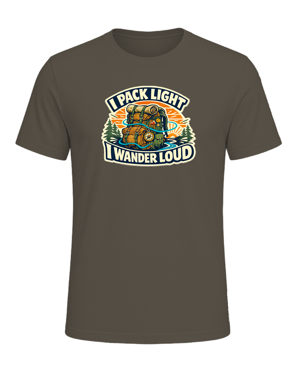 A bold travel wanderer tee for one-bag people who turn every trip into a story. — Army