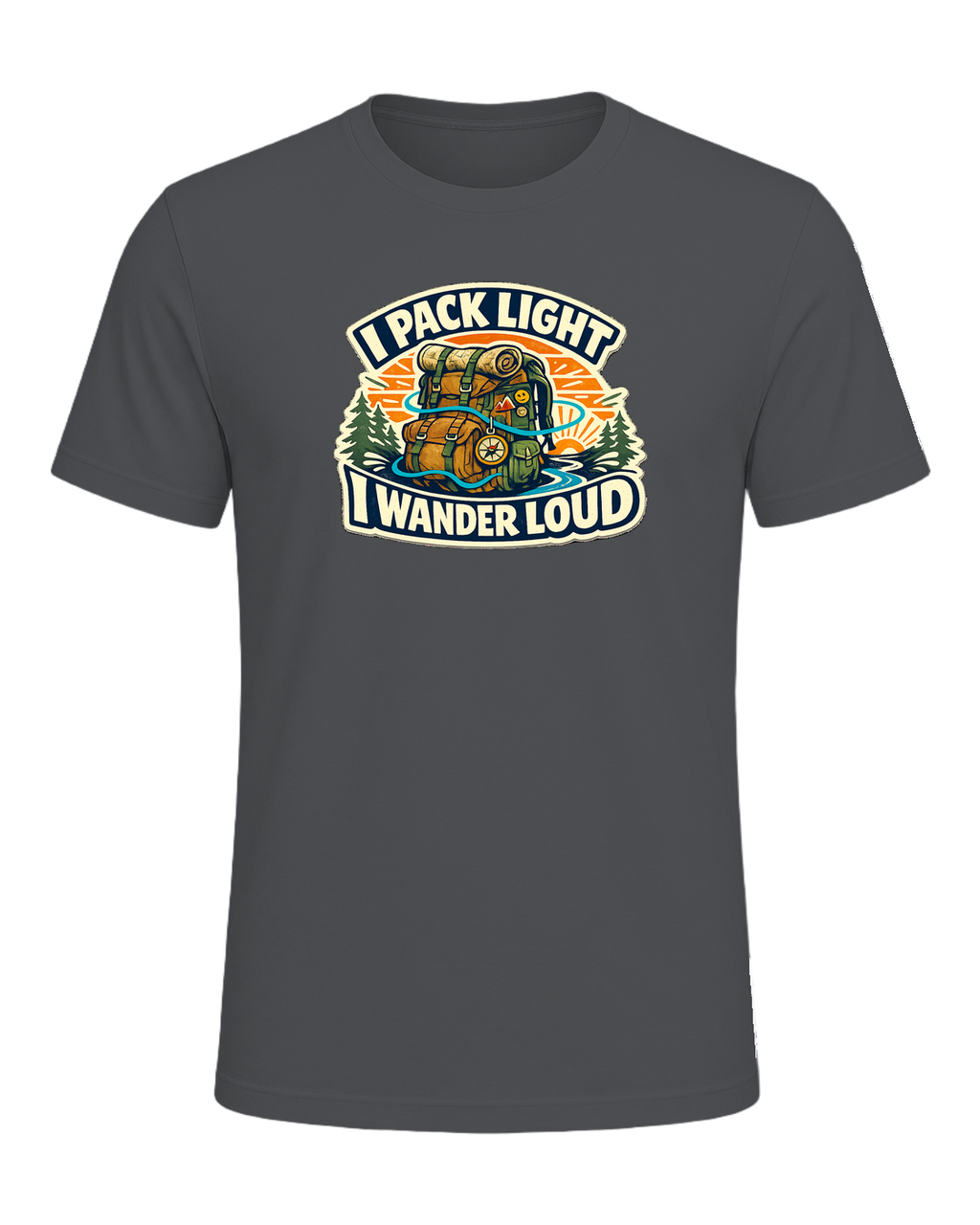 A bold travel wanderer tee for one-bag people who turn every trip into a story. — Asphalt