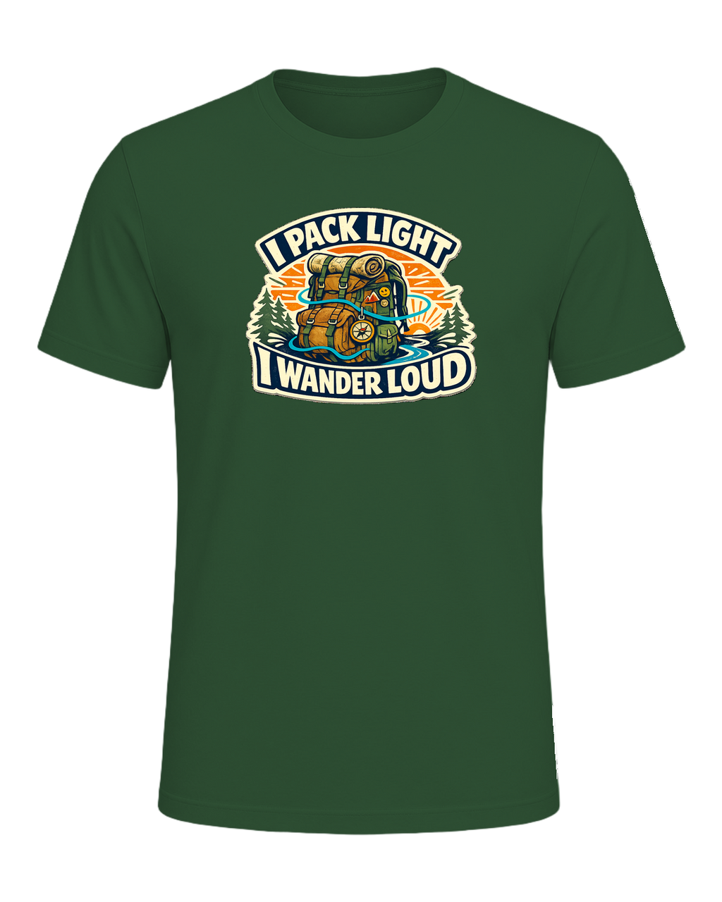 A bold travel wanderer tee for one-bag people who turn every trip into a story. — Evergreen