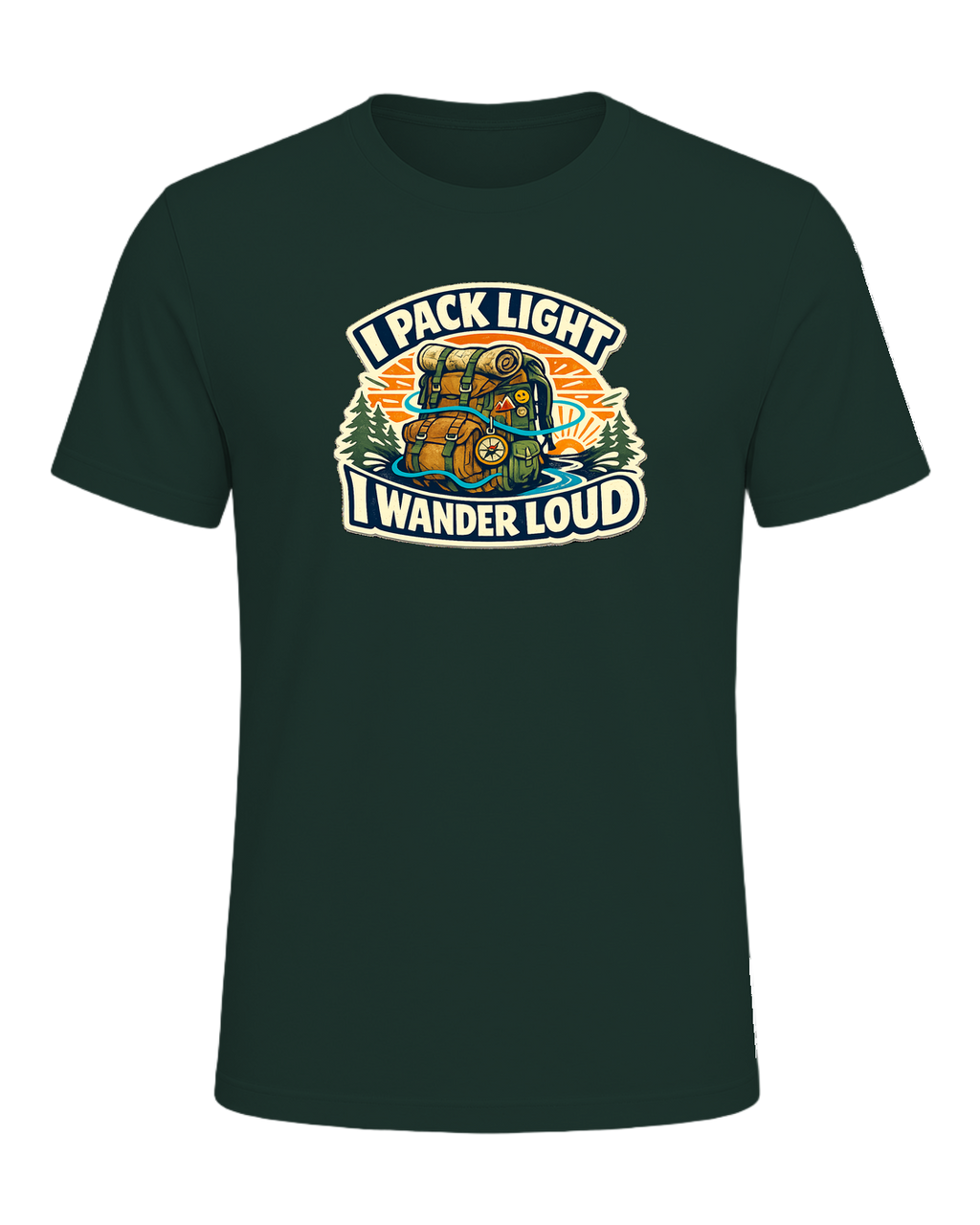 A bold travel wanderer tee for one-bag people who turn every trip into a story. — Forest