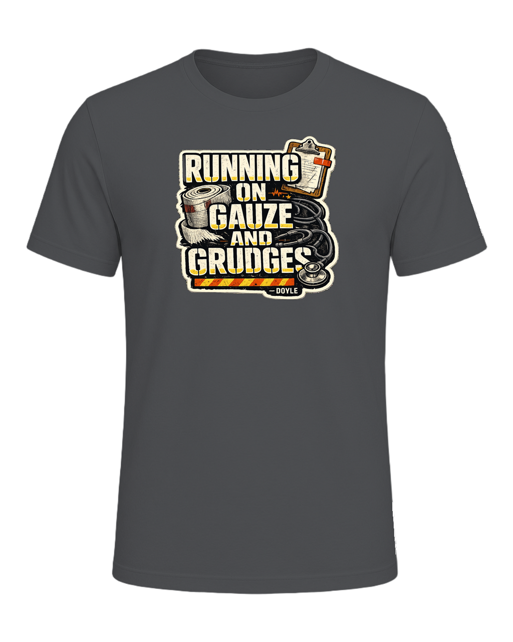 Running On Gauze And Grudges Tee — Asphalt