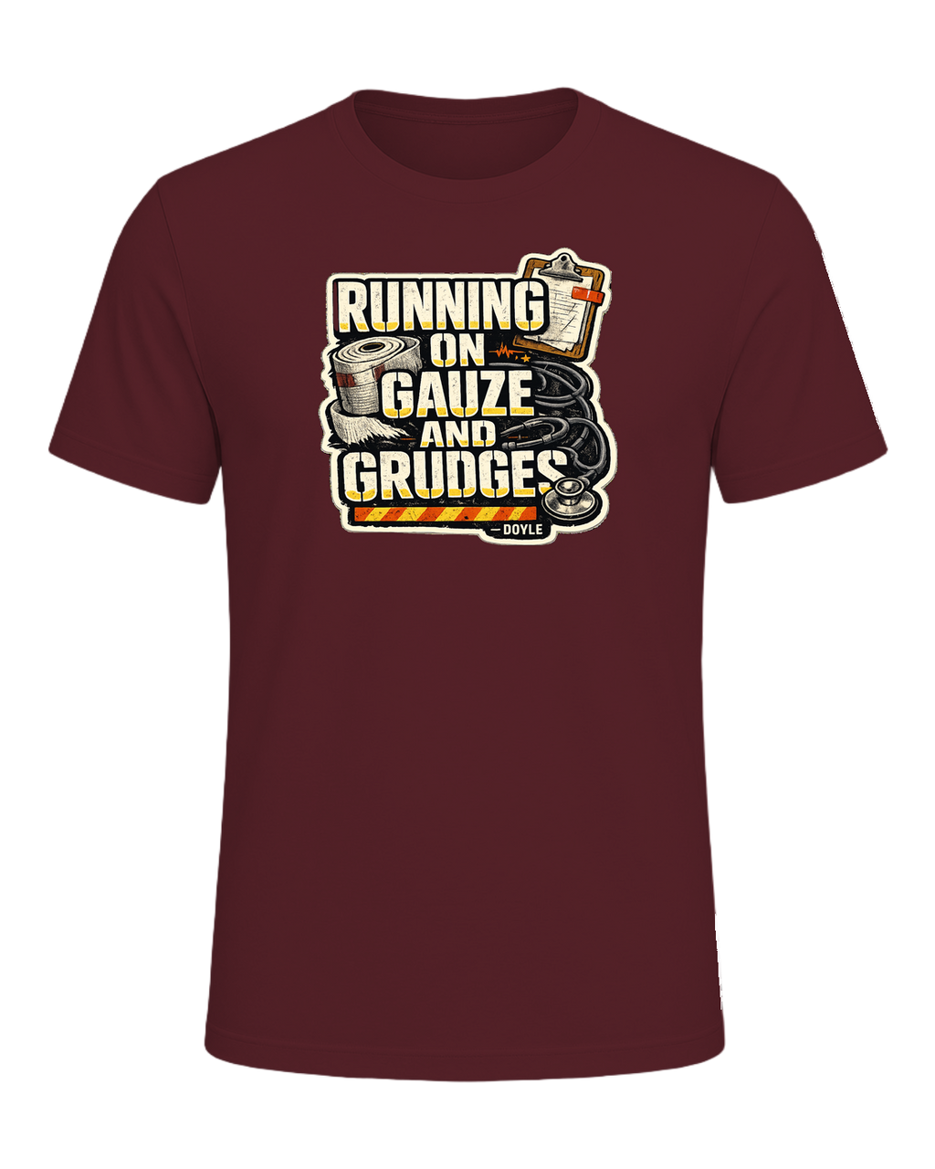 Running On Gauze And Grudges Tee — Maroon