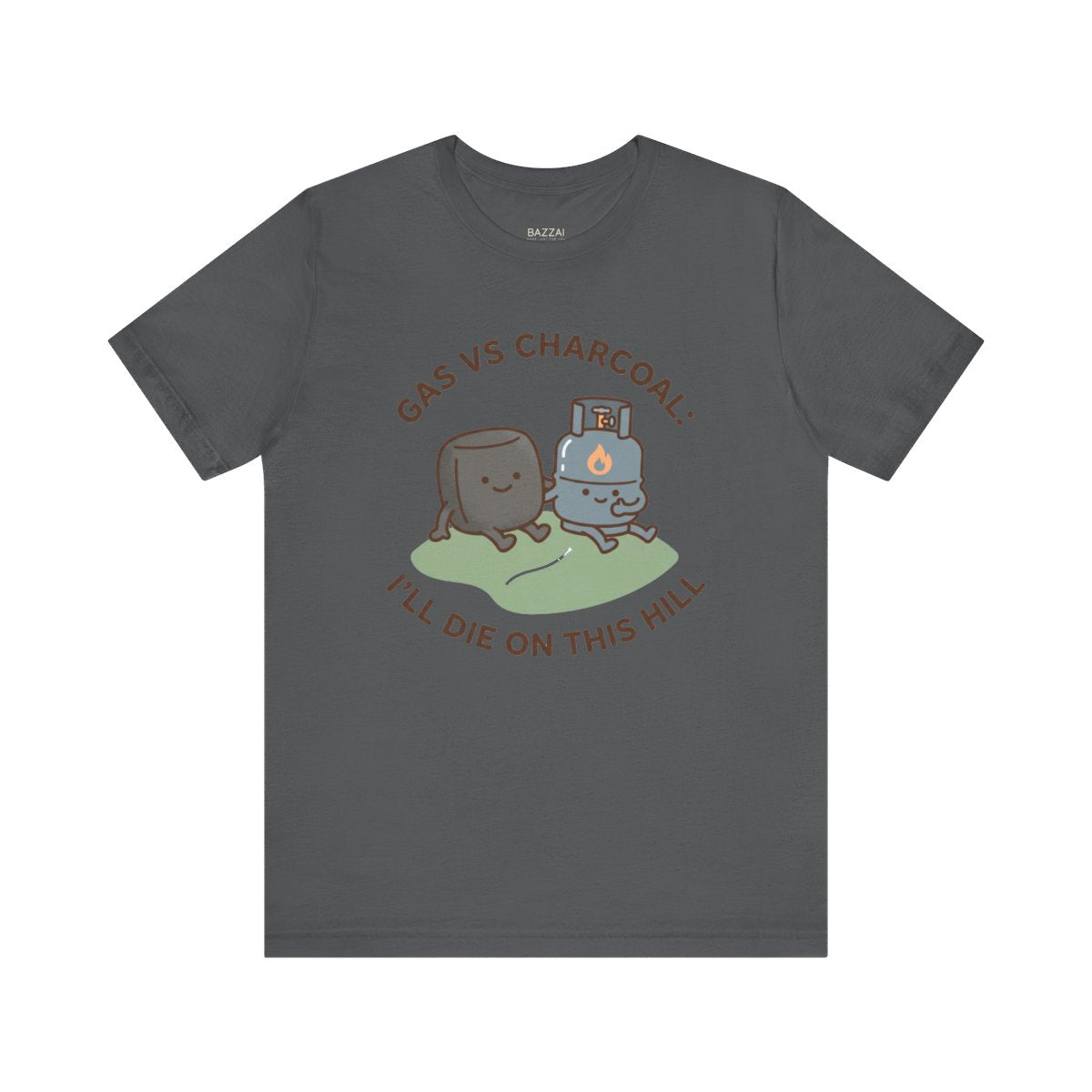 Funny BBQ T-Shirt — Gas vs Charcoal: I'll Die on This Hill — t-shirt design