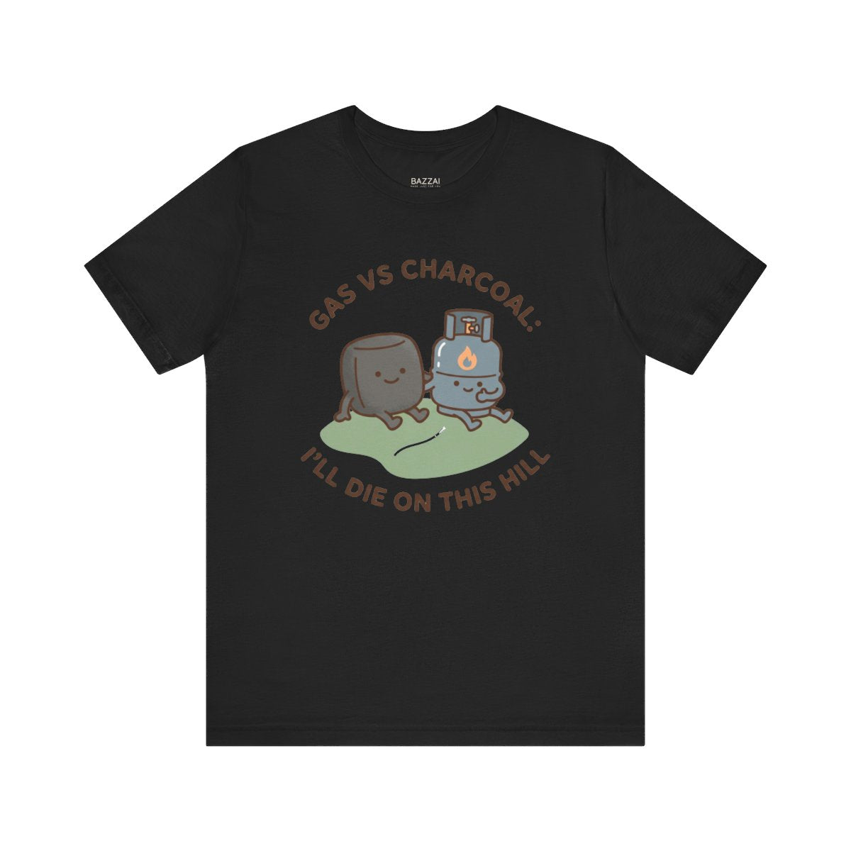 Funny BBQ T-Shirt — Gas vs Charcoal: I'll Die on This Hill — t-shirt design