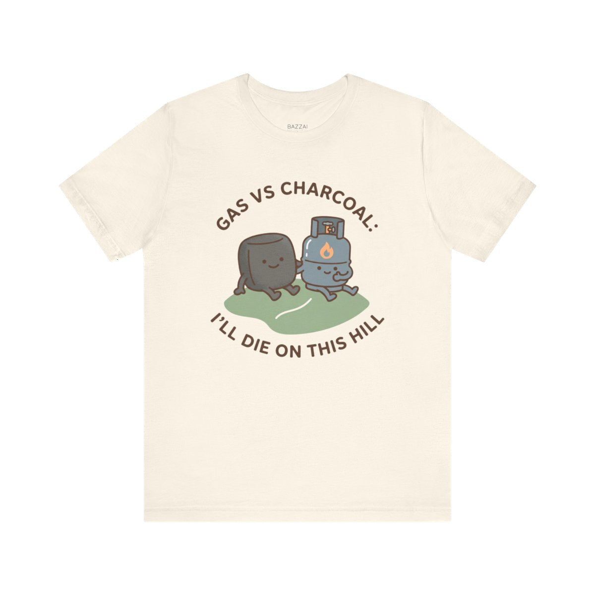 Funny BBQ T-Shirt — Gas vs Charcoal: I'll Die on This Hill — t-shirt design