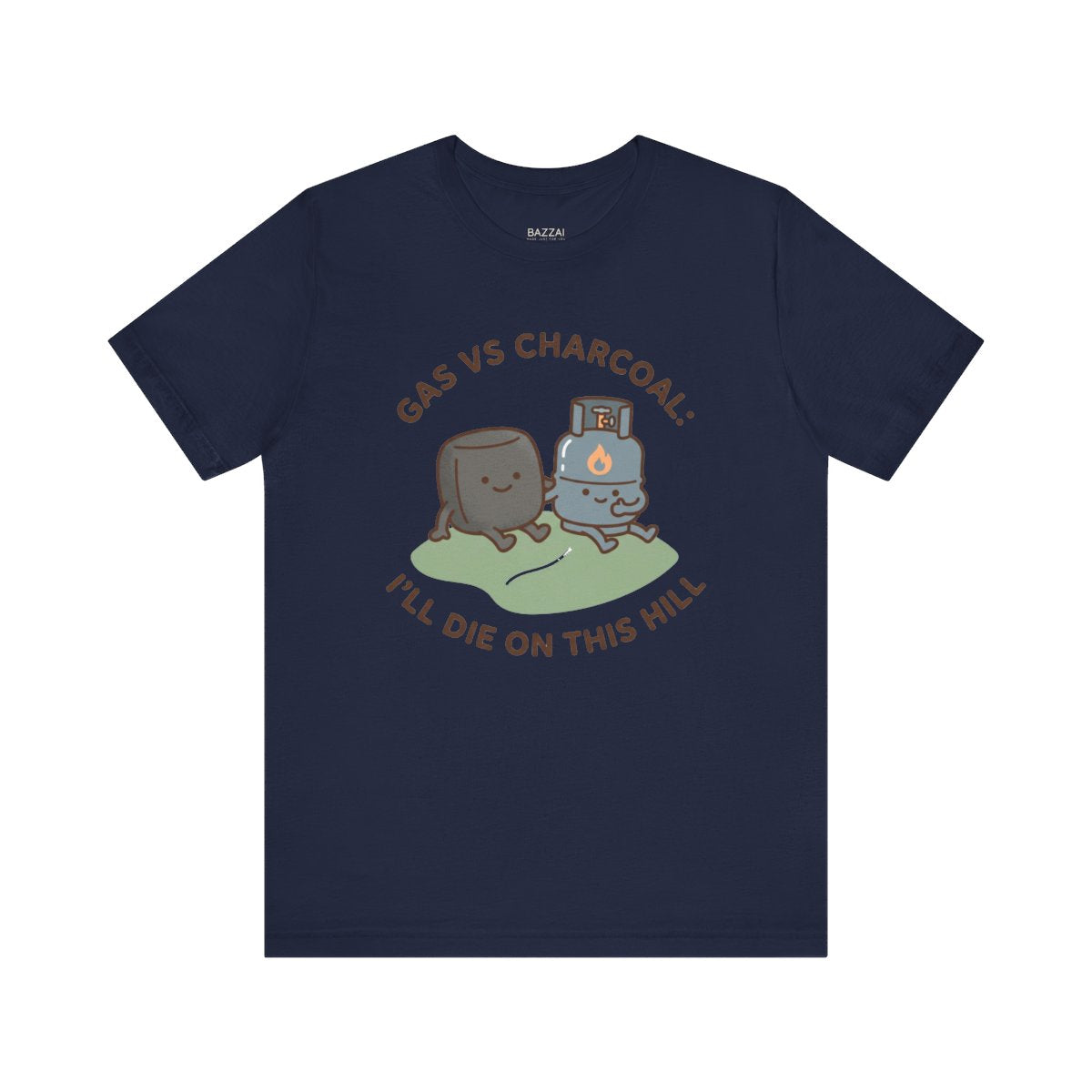 Funny BBQ T-Shirt — Gas vs Charcoal: I'll Die on This Hill — t-shirt design