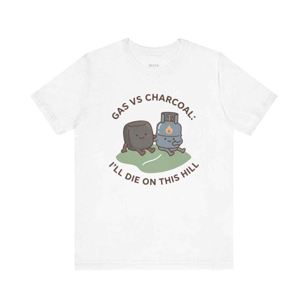 Funny BBQ T-Shirt — Gas vs Charcoal: I'll Die on This Hill — t-shirt design
