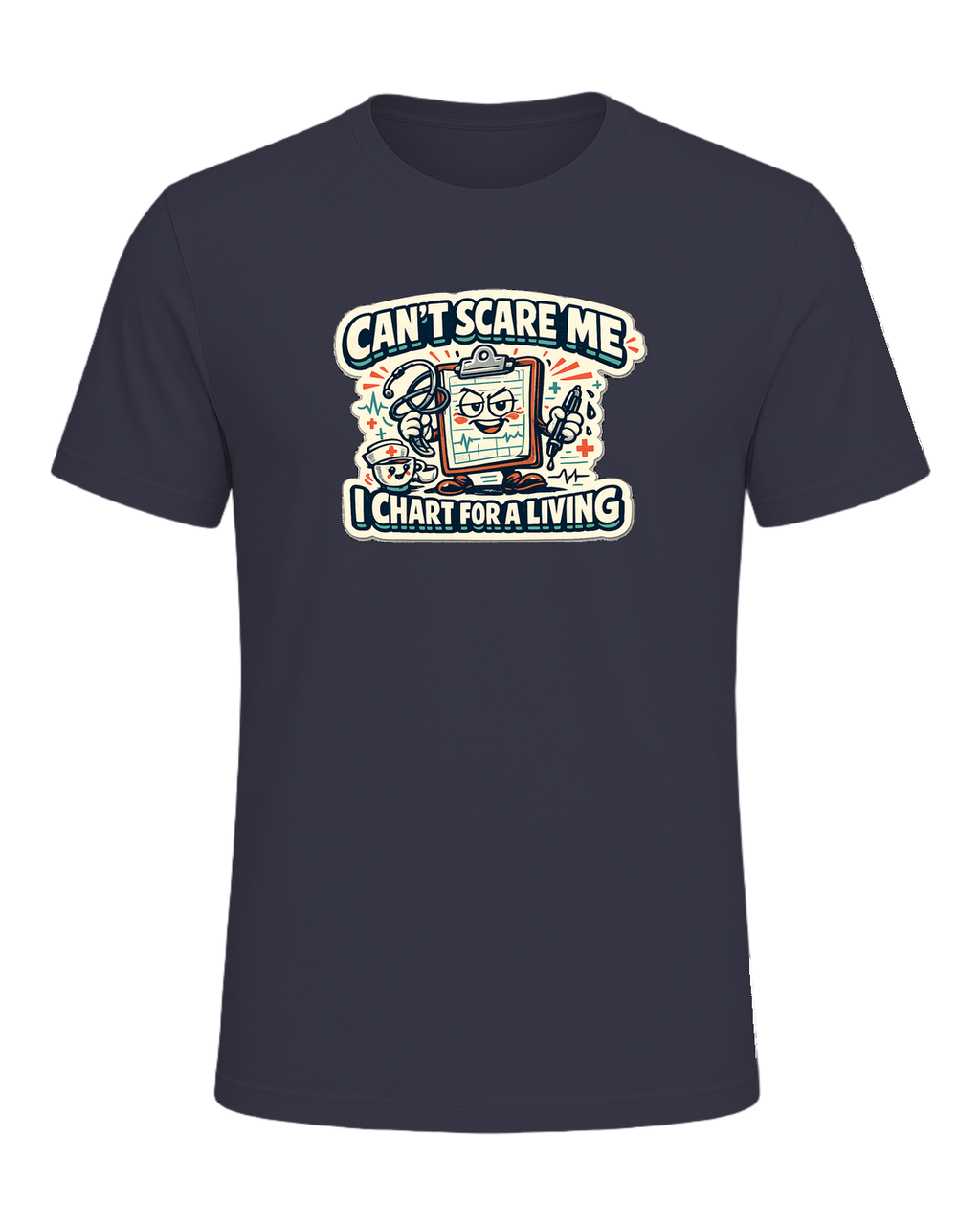Can't Scare Me I Chart For A Living Tee — Heather Midnight Navy