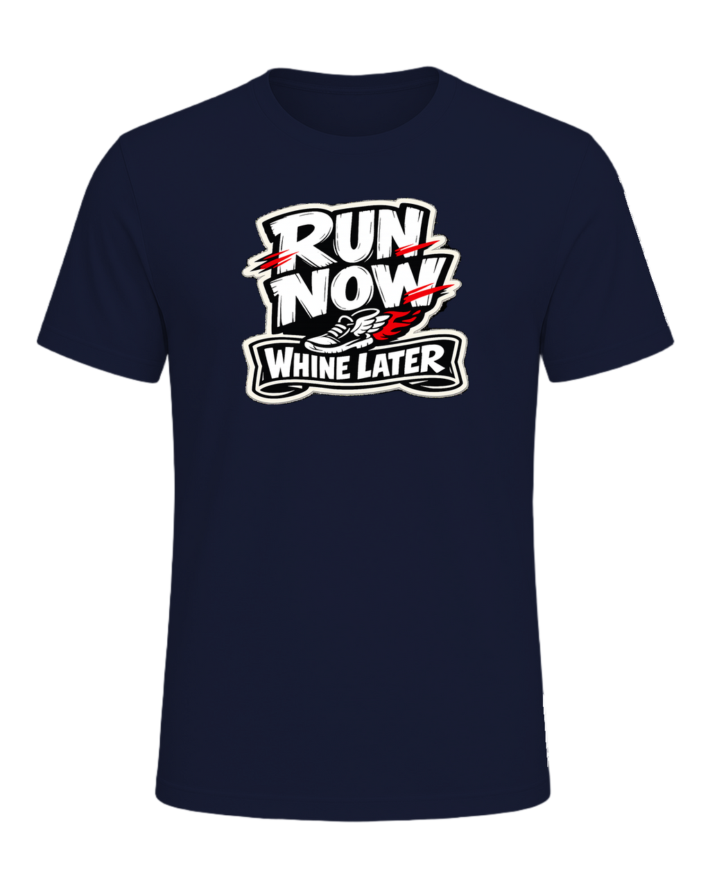A loud runner tee for people who complain through the miles and still show up. — Navy