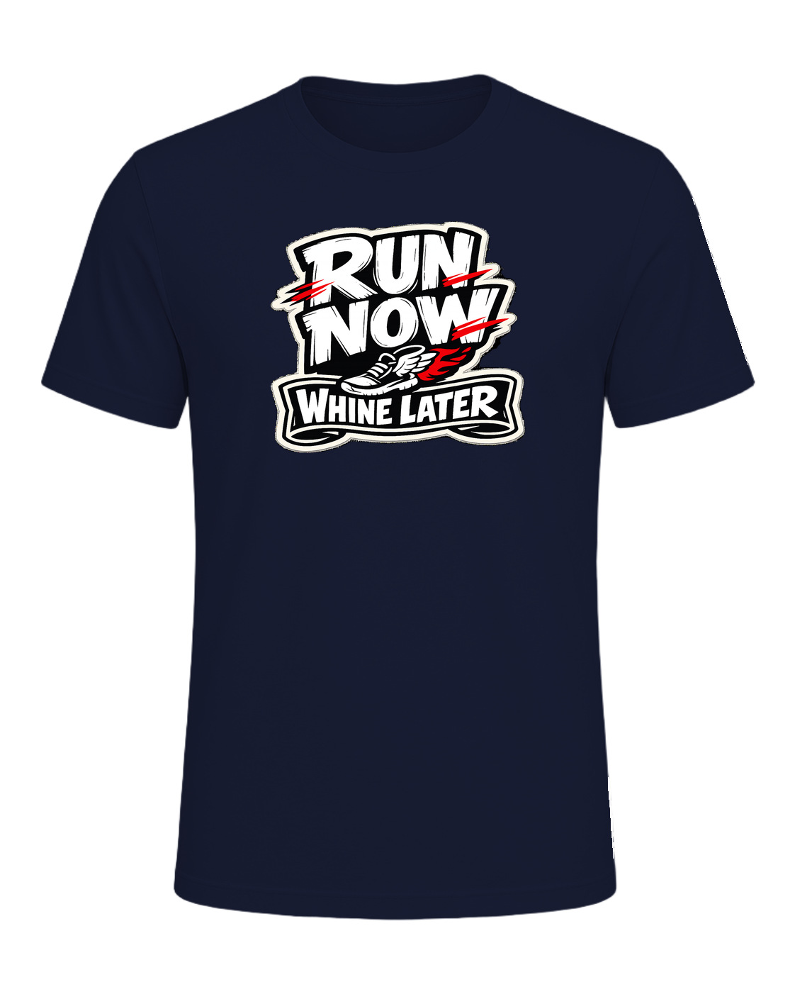 A loud runner tee for people who complain through the miles and still show up. — Navy