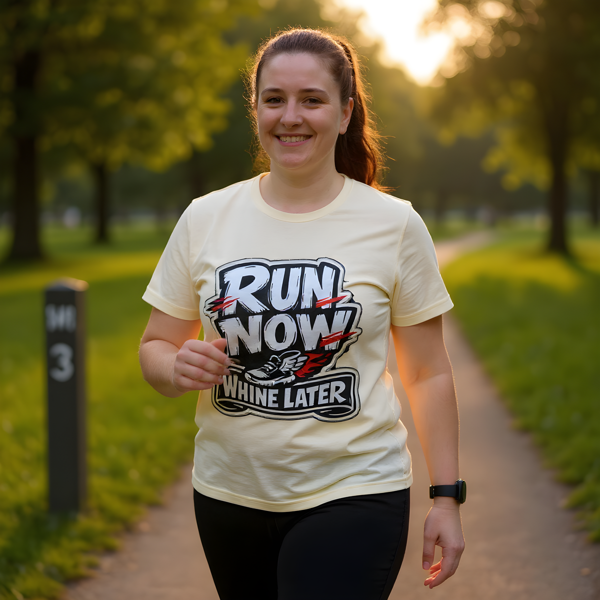 Running Humor T-Shirt — Run Now Whine Later — running t-shirt design by Reggie