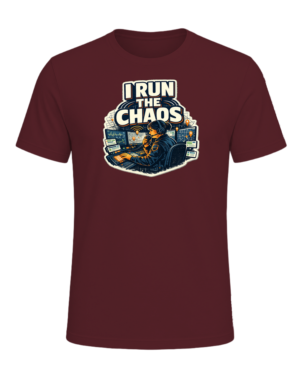 A bold dispatcher shirt for the calm voice running the chaos from the console. — Maroon