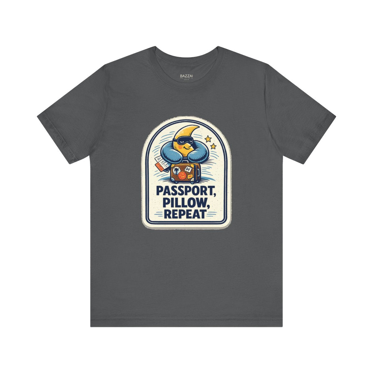 Travel Gift T-Shirt — Passport, Pillow, Repeat — travel sleep t-shirt design by Reggie