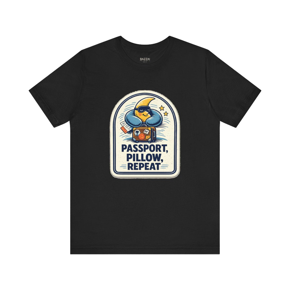 Travel Gift T-Shirt — Passport, Pillow, Repeat — travel sleep t-shirt design by Reggie
