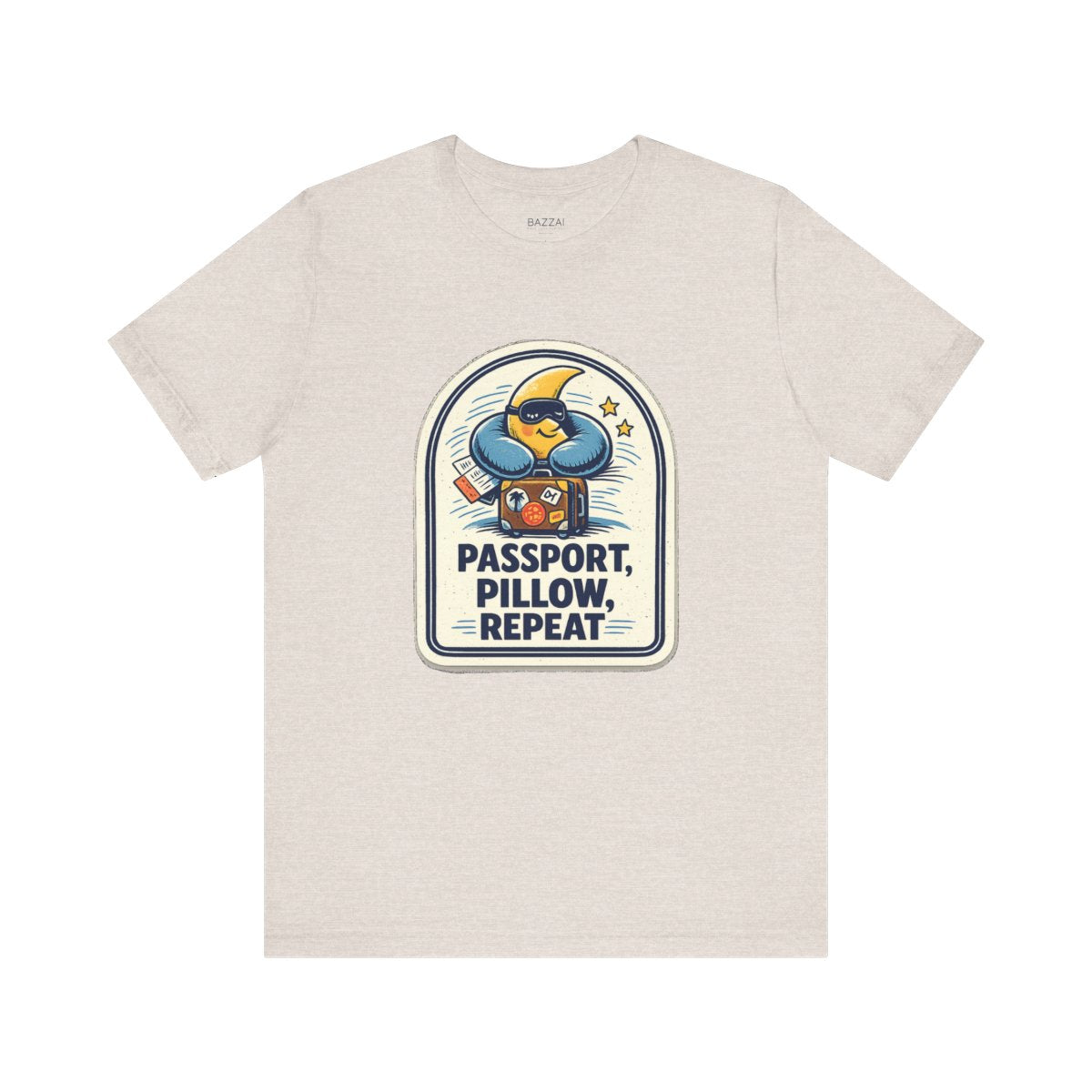 Travel Gift T-Shirt — Passport, Pillow, Repeat — travel sleep t-shirt design by Reggie