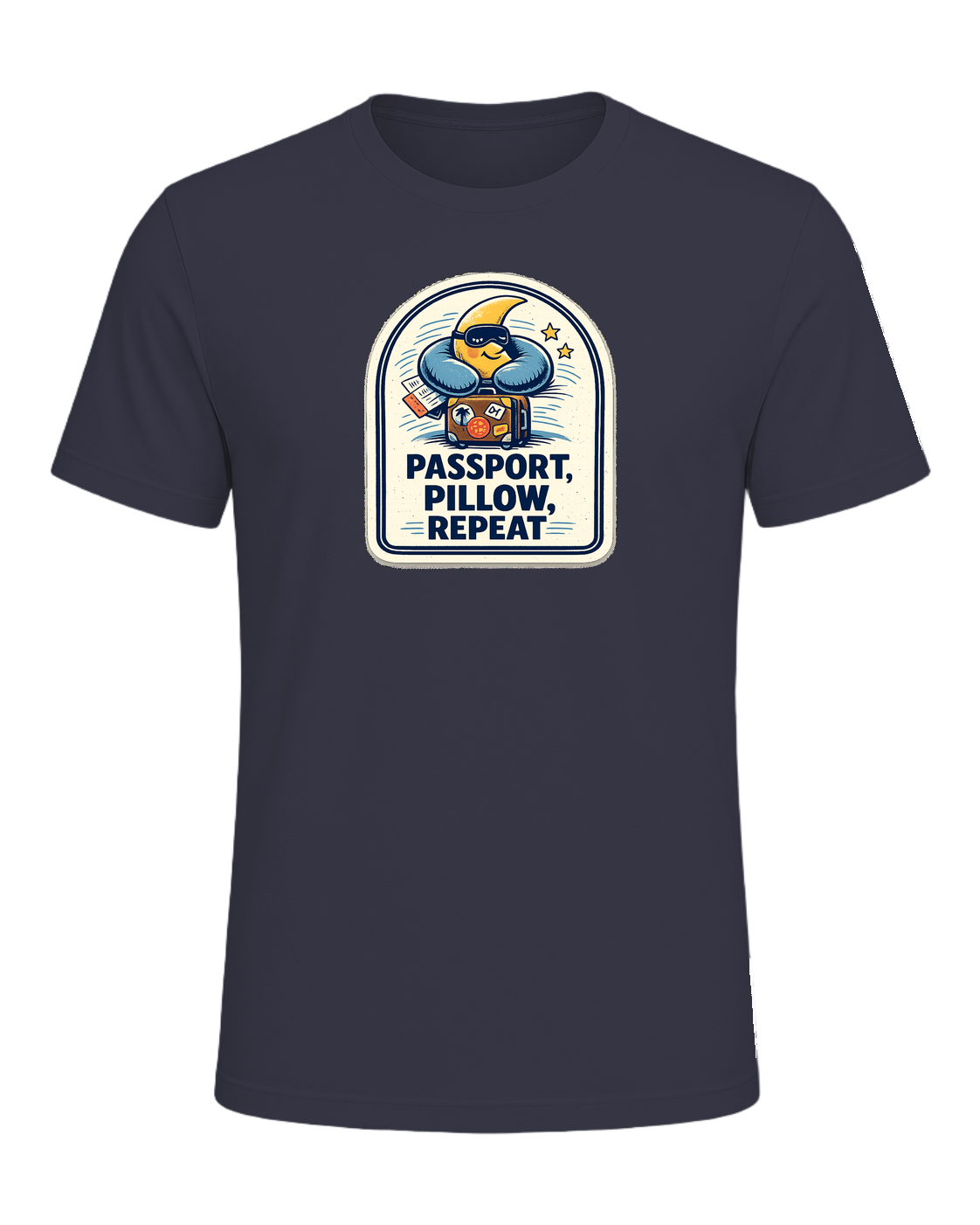 Passport, Pillow, Repeat Tee — Heather Midnight Navy