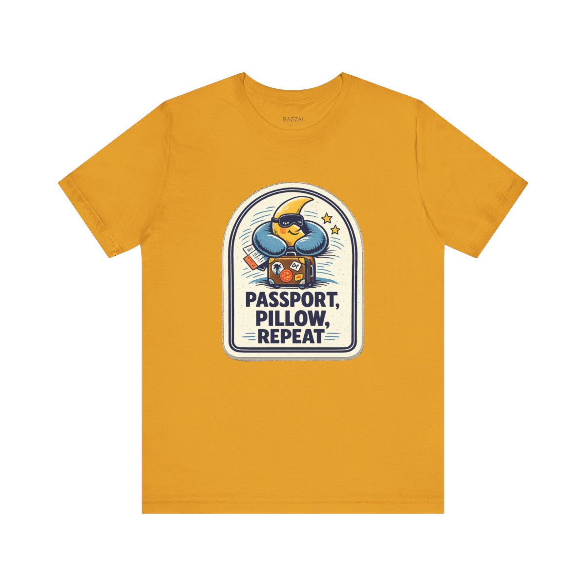 Travel Gift T-Shirt — Passport, Pillow, Repeat — travel sleep t-shirt design by Reggie
