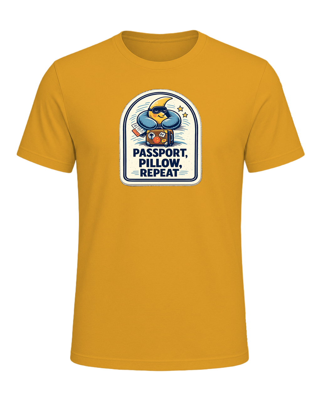 Passport, Pillow, Repeat Tee — Mustard