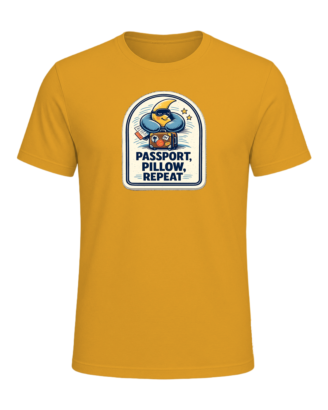 Passport, Pillow, Repeat Tee — Mustard