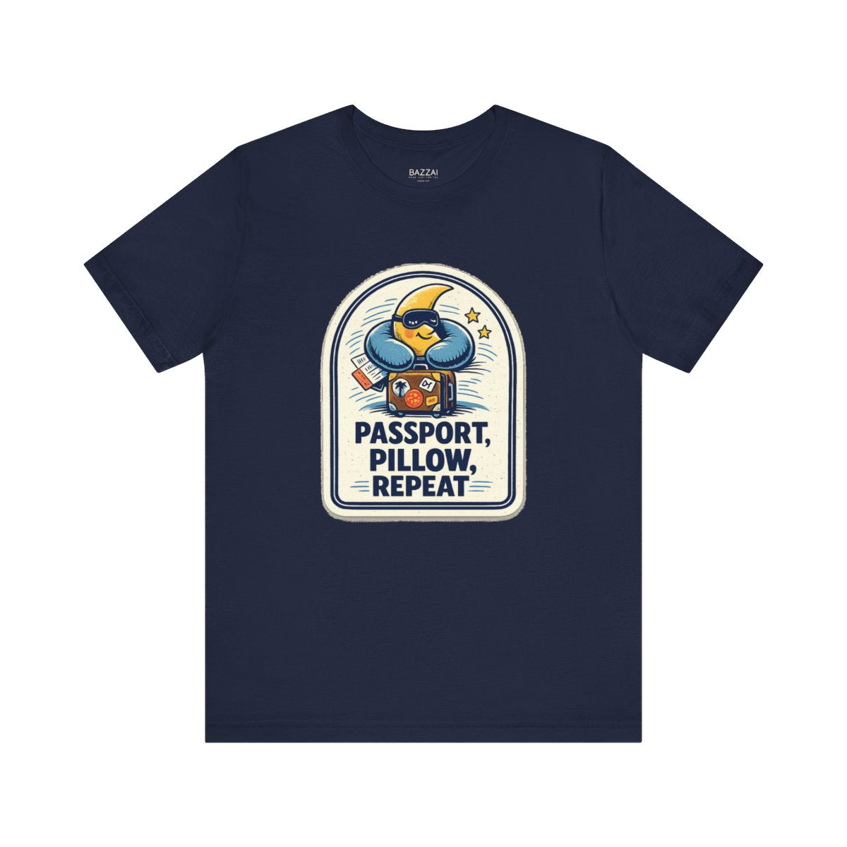 Travel Gift T-Shirt — Passport, Pillow, Repeat — travel sleep t-shirt design by Reggie