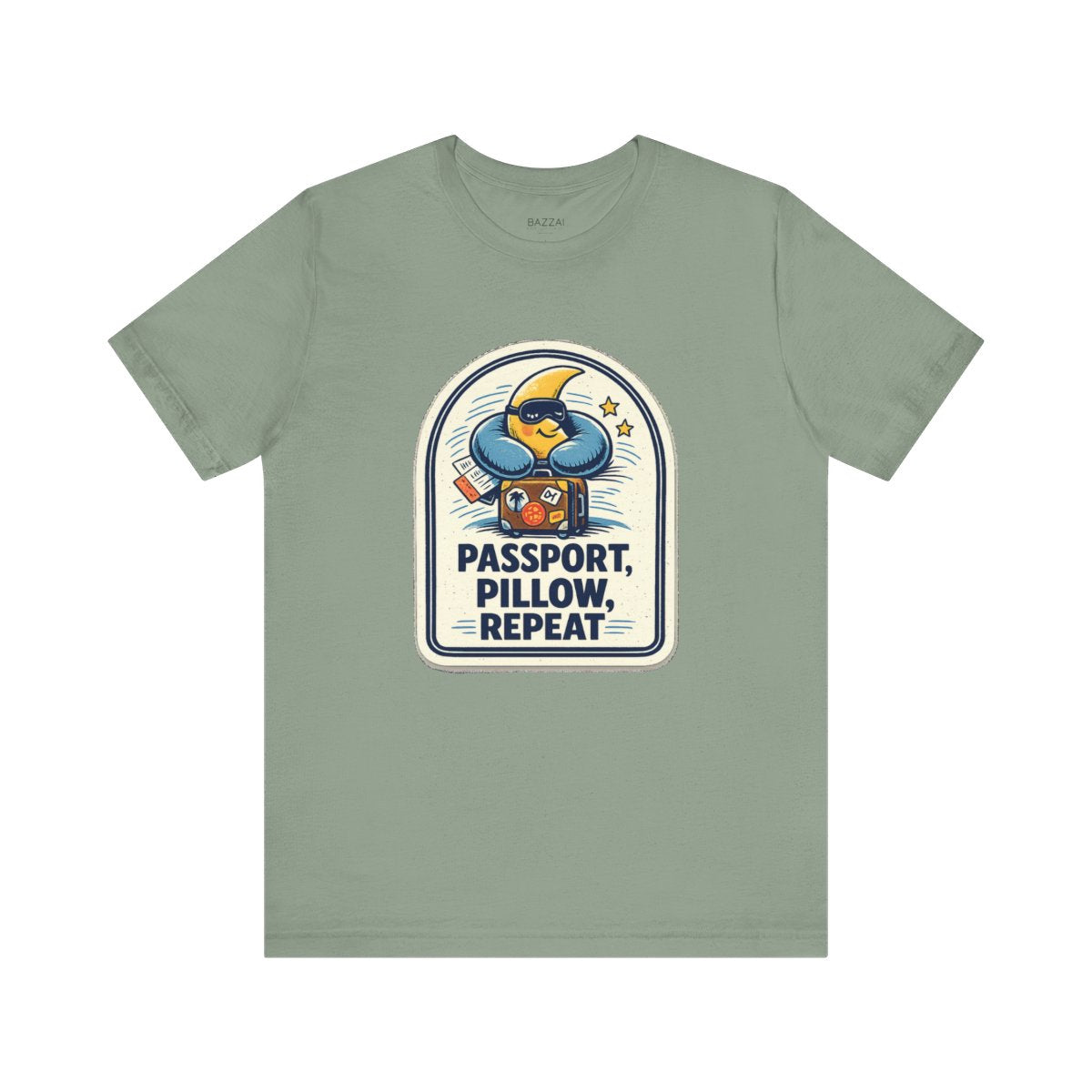 Travel Gift T-Shirt — Passport, Pillow, Repeat — travel sleep t-shirt design by Reggie