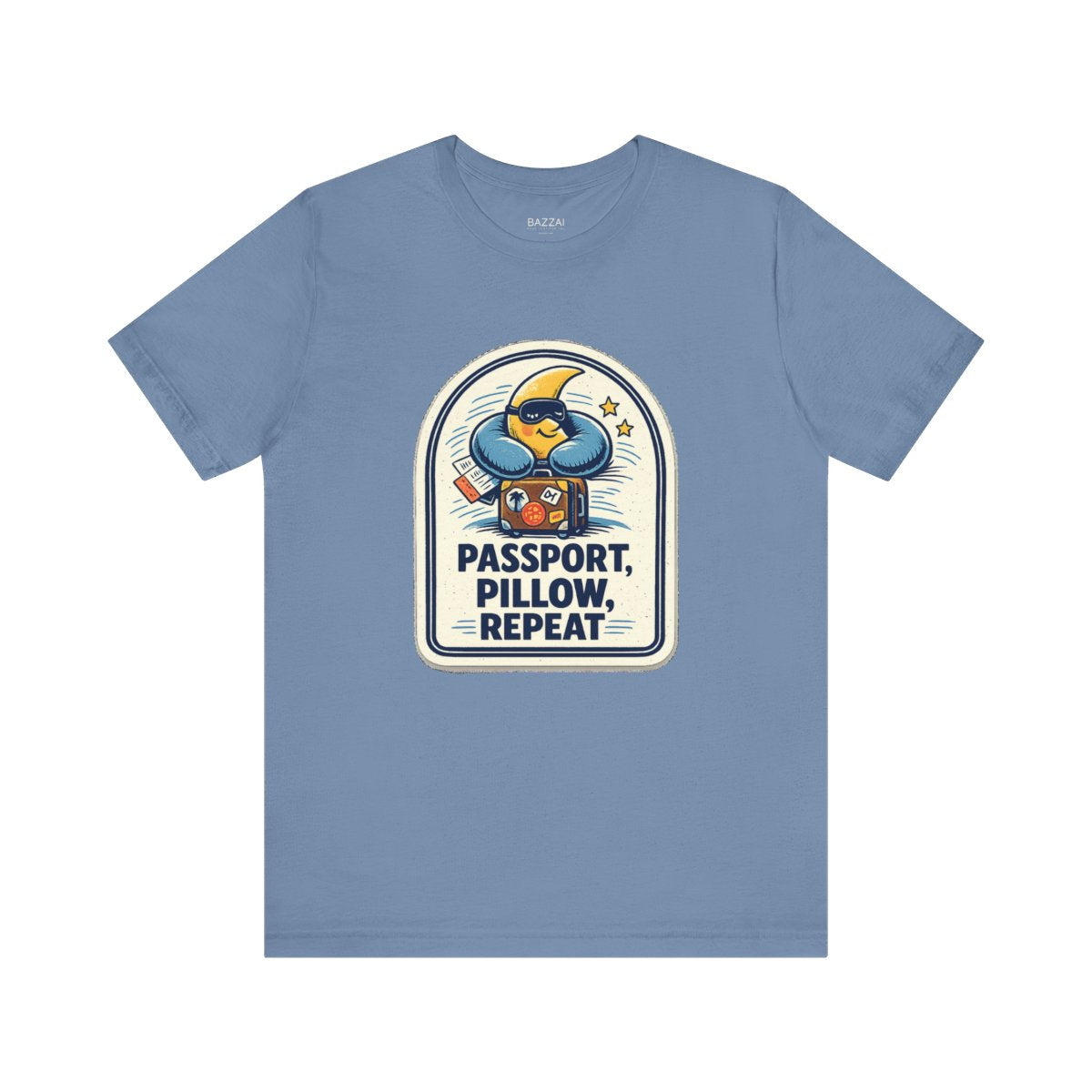 Travel Gift T-Shirt — Passport, Pillow, Repeat — travel sleep t-shirt design by Reggie