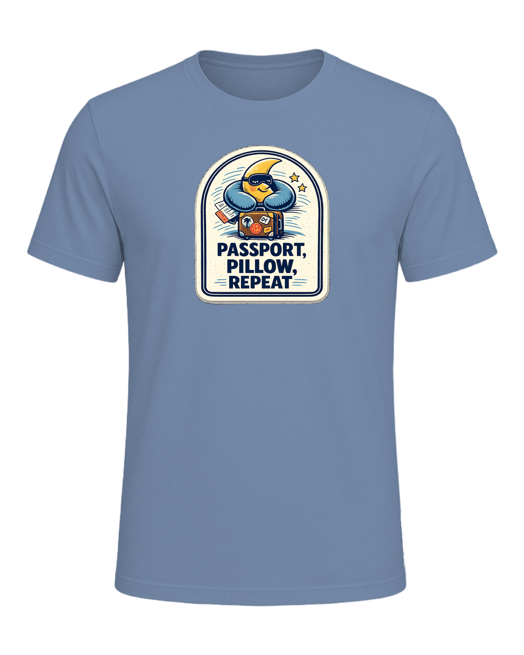 Passport, Pillow, Repeat Tee — Steel Blue