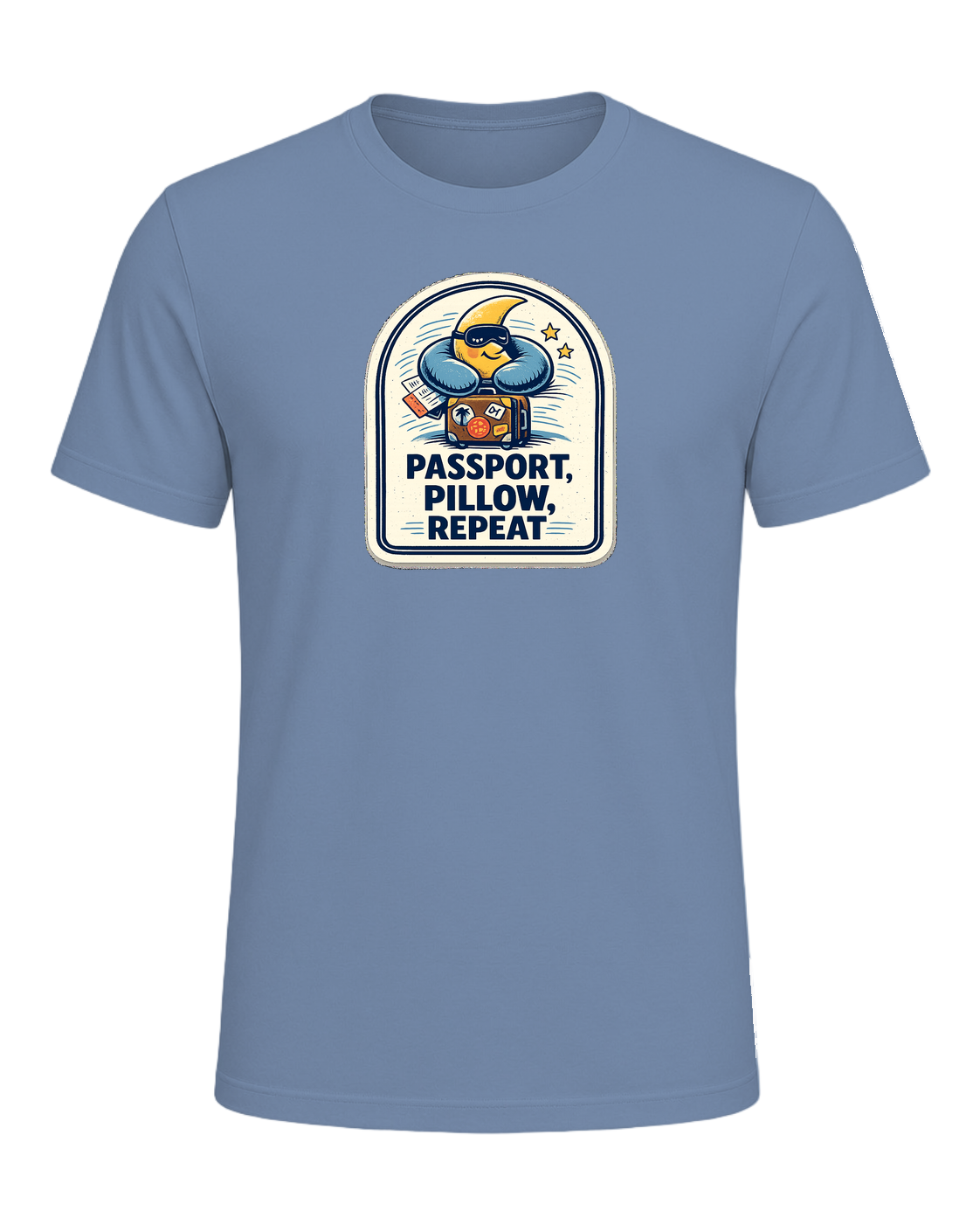 Passport, Pillow, Repeat Tee — Steel Blue