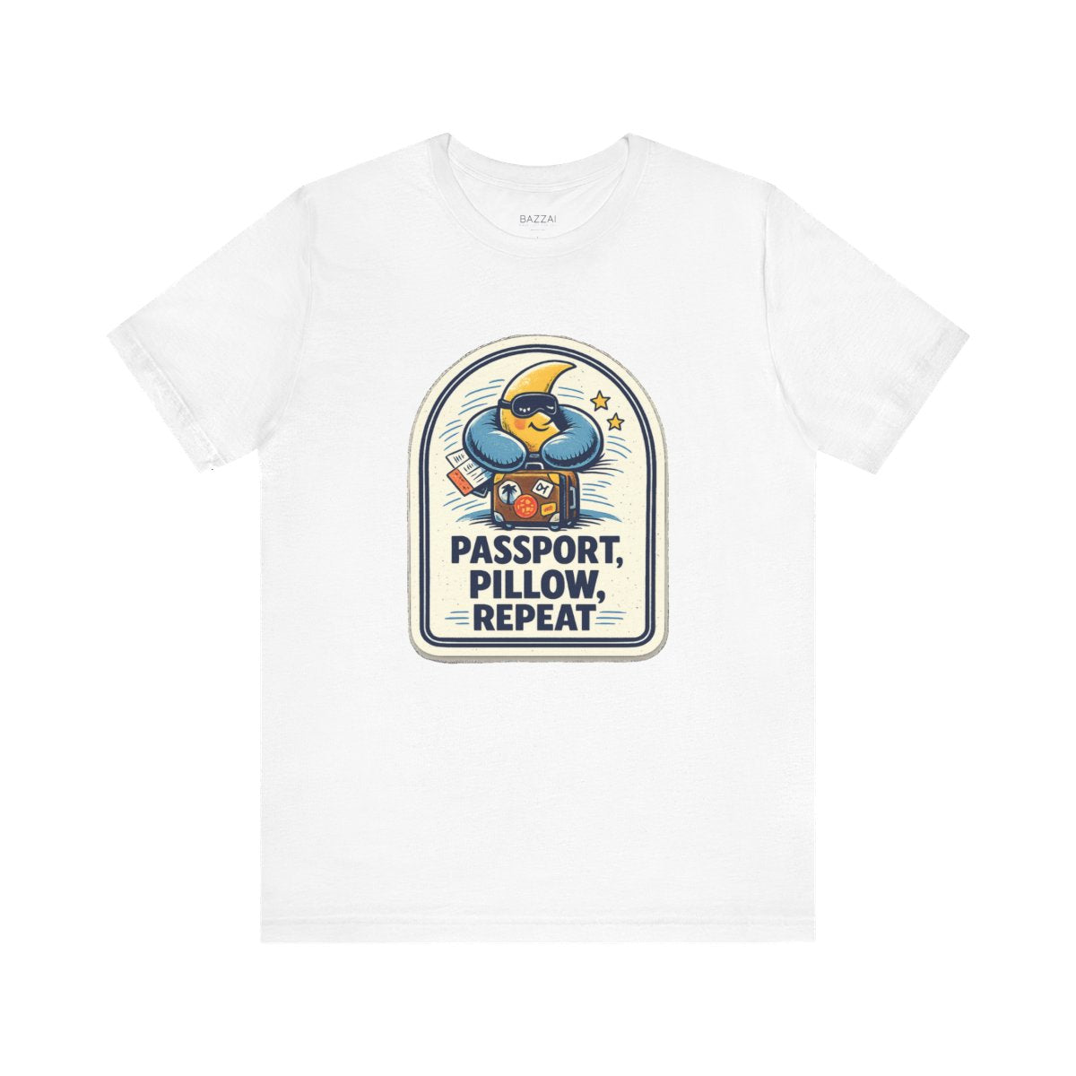 Travel Gift T-Shirt — Passport, Pillow, Repeat — travel sleep t-shirt design by Reggie