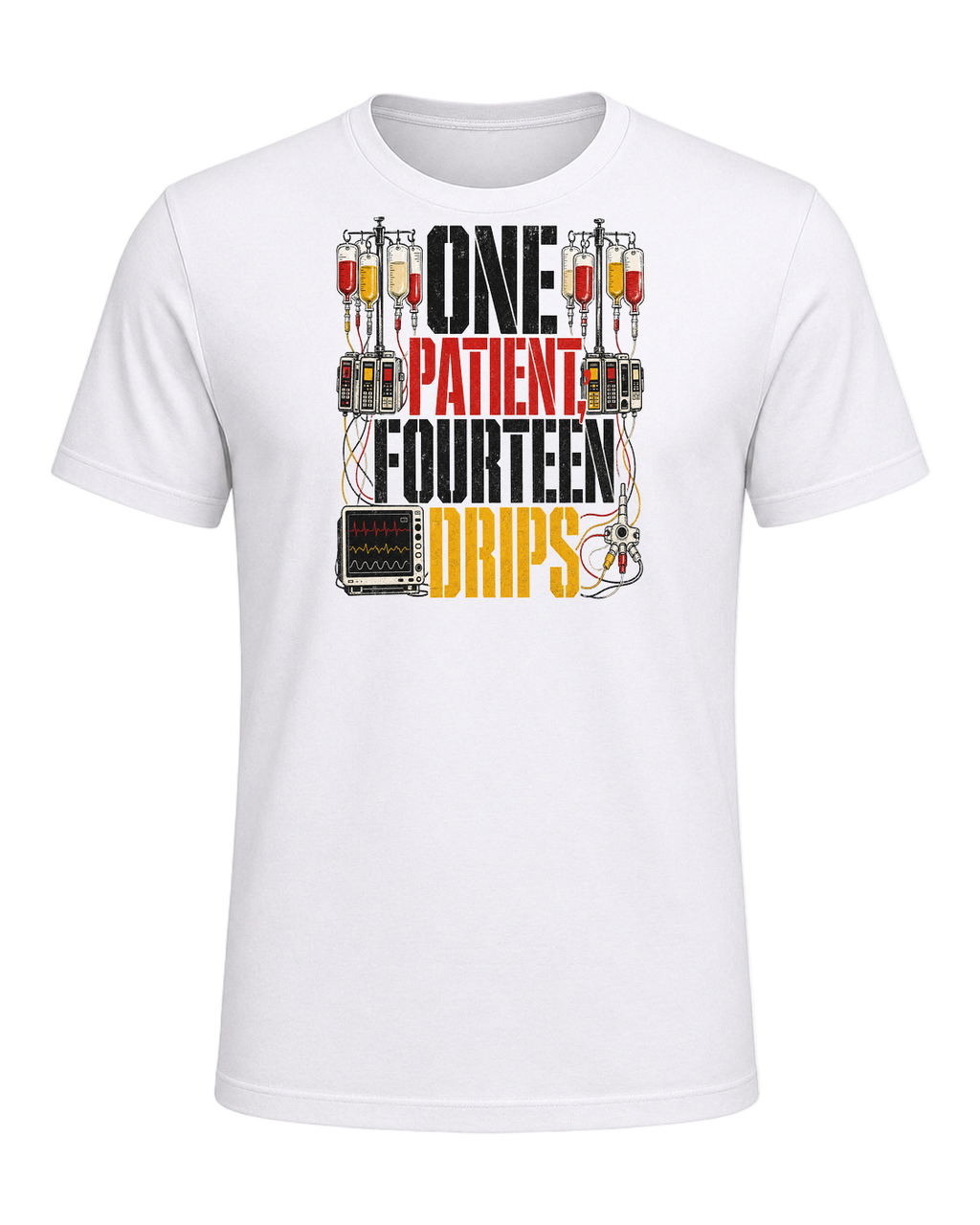 ONE PATIENT, FOURTEEN DRIPS — White