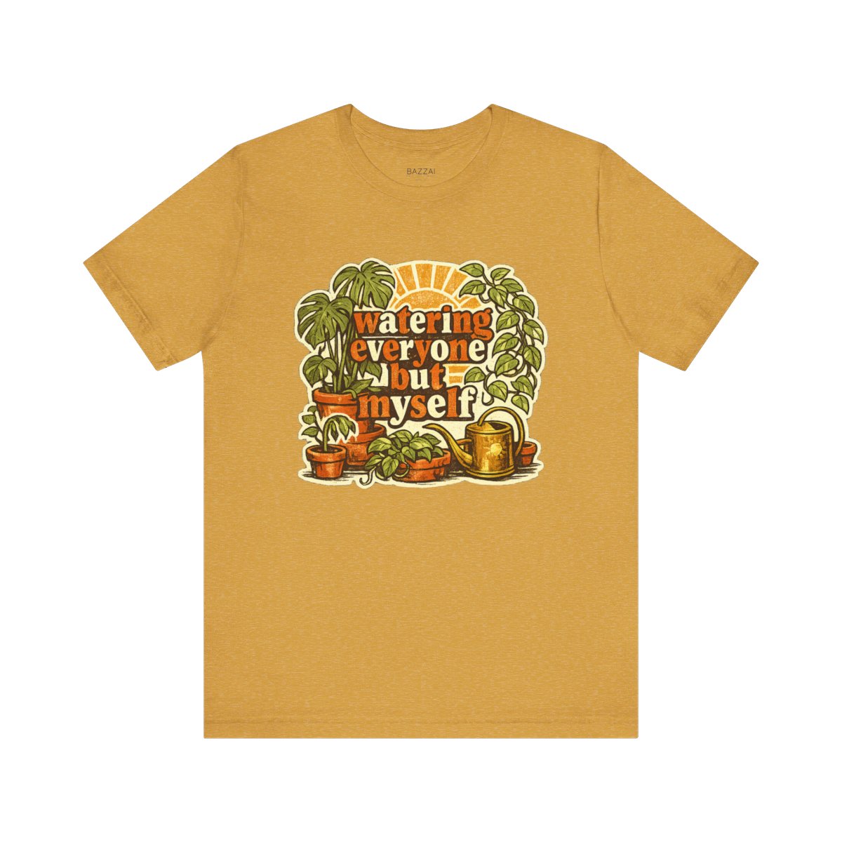Caregiver Gift T-Shirt — Watering Everyone but Myself — plant mom t-shirt design by Margaux