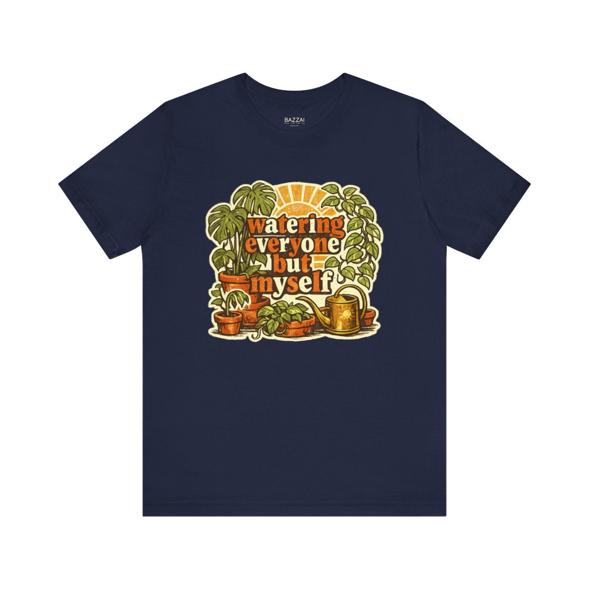Caregiver Gift T-Shirt — Watering Everyone but Myself — plant mom t-shirt design by Margaux