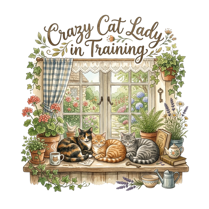 Crazy Cat Lady in Training - Botanical Watercolor