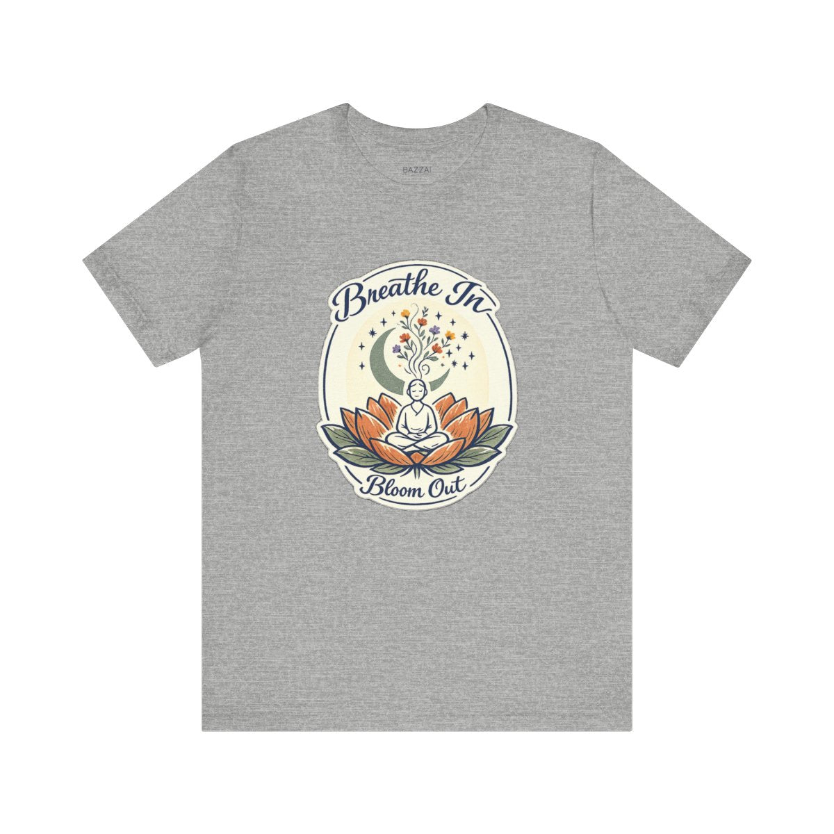 Yoga Lover T-Shirt — Breathe in, Bloom Out — meditation mindful t-shirt design by Margaux