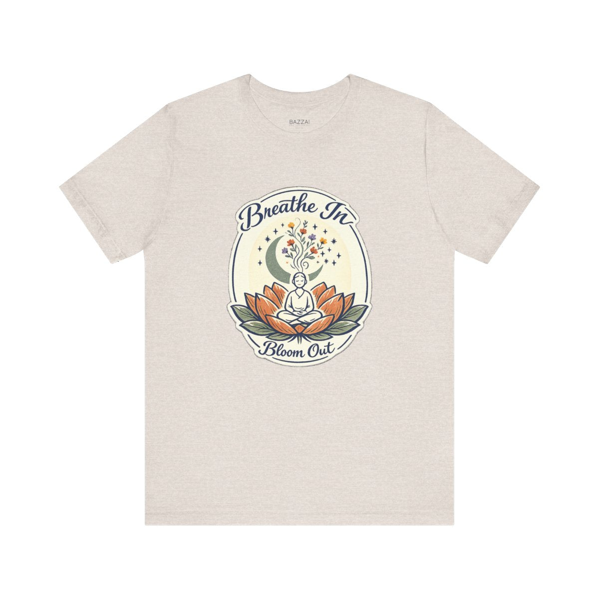 Yoga Lover T-Shirt — Breathe in, Bloom Out — meditation mindful t-shirt design by Margaux