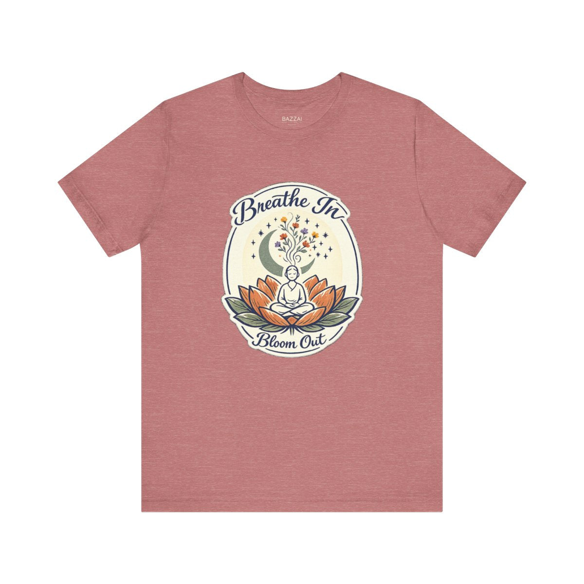Yoga Lover T-Shirt — Breathe in, Bloom Out — meditation mindful t-shirt design by Margaux